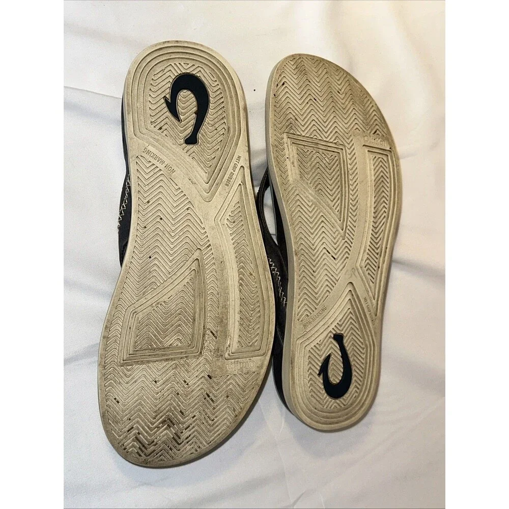 Olukai Stanecraft Gray 44 Men’s Leather Sandals 11 Flip Flop Boating